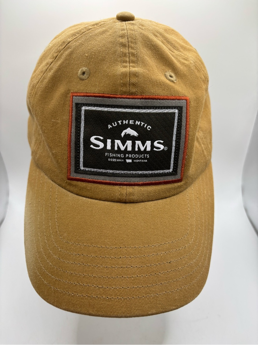 Simms Clean Fishing Hat Tan SnapBack  Cap Bozeman Montana Patch Baseball Hat